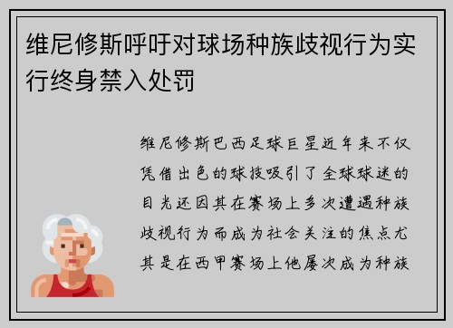 维尼修斯呼吁对球场种族歧视行为实行终身禁入处罚 维尼修斯呼吁对球场种族歧视行为实行终身禁入处罚